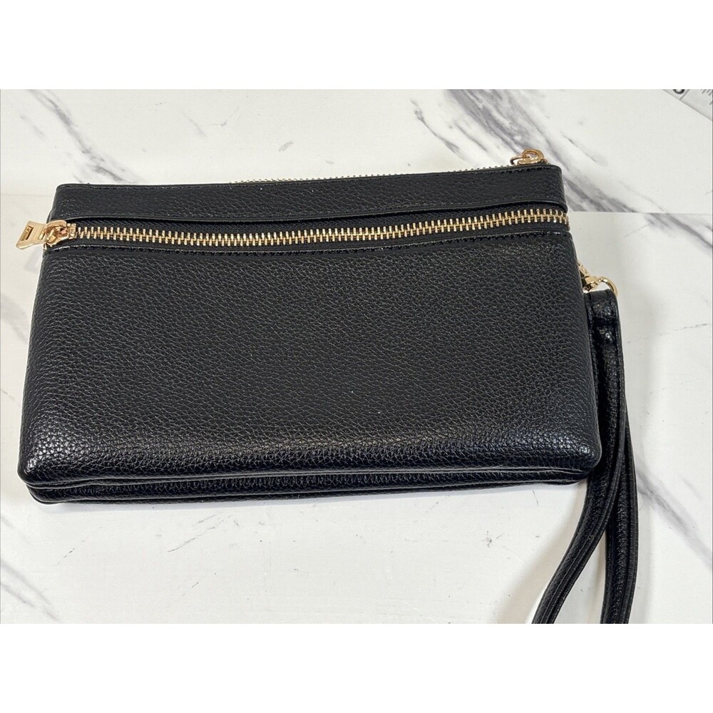 Womens Hand Collar Bag Zipper Phone Clutch Wallet Black